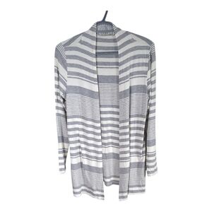 Cyrus Lightweight Striped Grey and White Long Sleeve Open Front Cardigan Size Sm